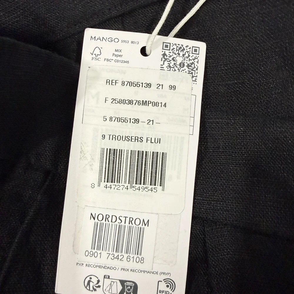 MNG by Mango Black Women's Trousers Black Size M 100% Linen